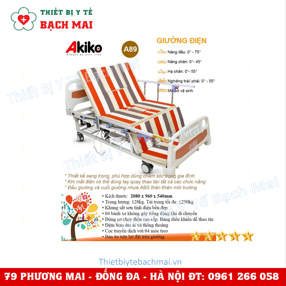 Giường Bệnh Nhân Chạy Điện Akiko A89 Cao Cấp Giường Bệnh Nhân Chạy Điện Akiko A89 Cao Cấp