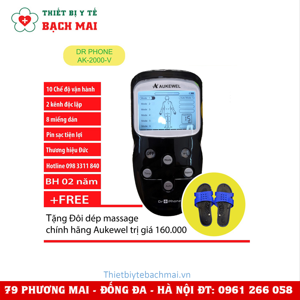 Máy Massage Điện Xung Aukewel Dr Phone AK-2000V Tặng Dép Massage Cao Cấp