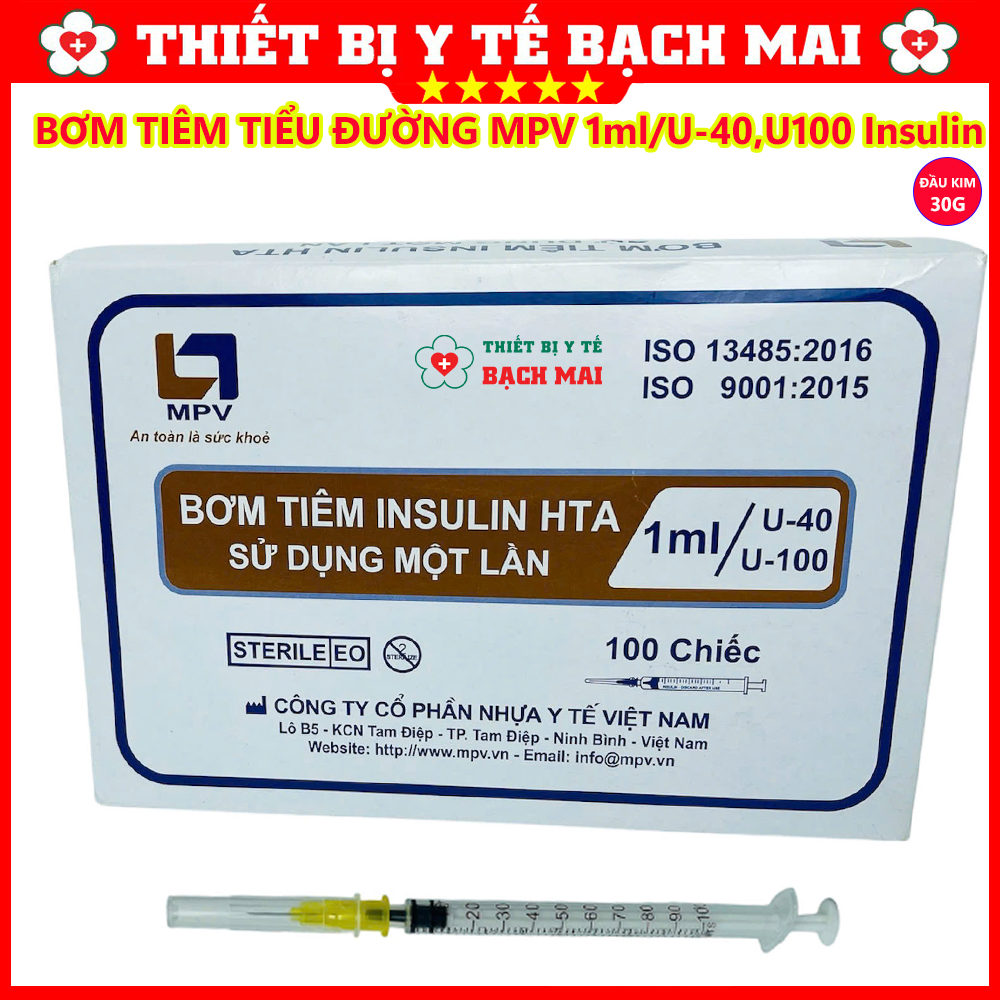 Bơm Tiêm Tiểu Đường MPV HTA 1ml U100, U40 Insulin Đầu Kim 30G - Hộp 100 Chiếc Bơm Tiêm Tiểu Đường MPV HTA 1ml U100, U40 Insulin Đầu Kim 30G - Hộp 100 Chiếc