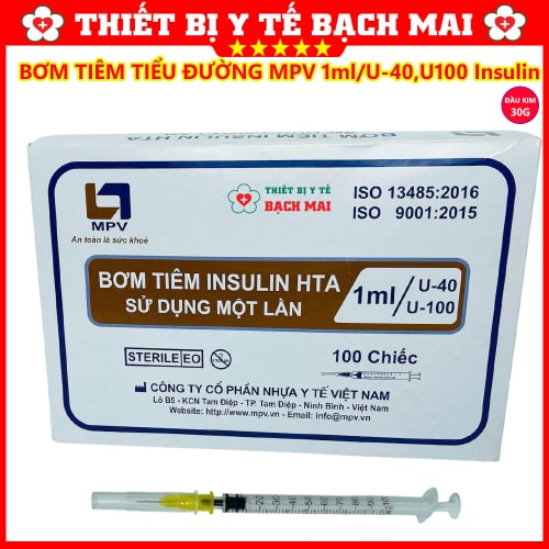 Bơm Tiêm Tiểu Đường MPV HTA 1ml U100, U40 Insulin Đầu Kim 30G - Hộp 100 Chiếc Bơm Tiêm Tiểu Đường MPV HTA 1ml U100, U40 Insulin Đầu Kim 30G - Hộp 100 Chiếc
