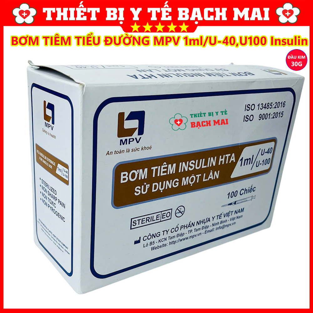 Bơm Tiêm Tiểu Đường MPV HTA 1ml U100, U40 Insulin Đầu Kim 30G - Hộp 100 Chiếc Bơm Tiêm Tiểu Đường MPV HTA 1ml U100, U40 Insulin Đầu Kim 30G - Hộp 100 Chiếc