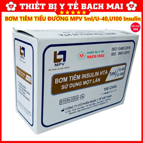 Bơm Tiêm Tiểu Đường MPV HTA 1ml U100, U40 Insulin Đầu Kim 30G - Hộp 100 Chiếc Bơm Tiêm Tiểu Đường MPV HTA 1ml U100, U40 Insulin Đầu Kim 30G - Hộp 100 Chiếc