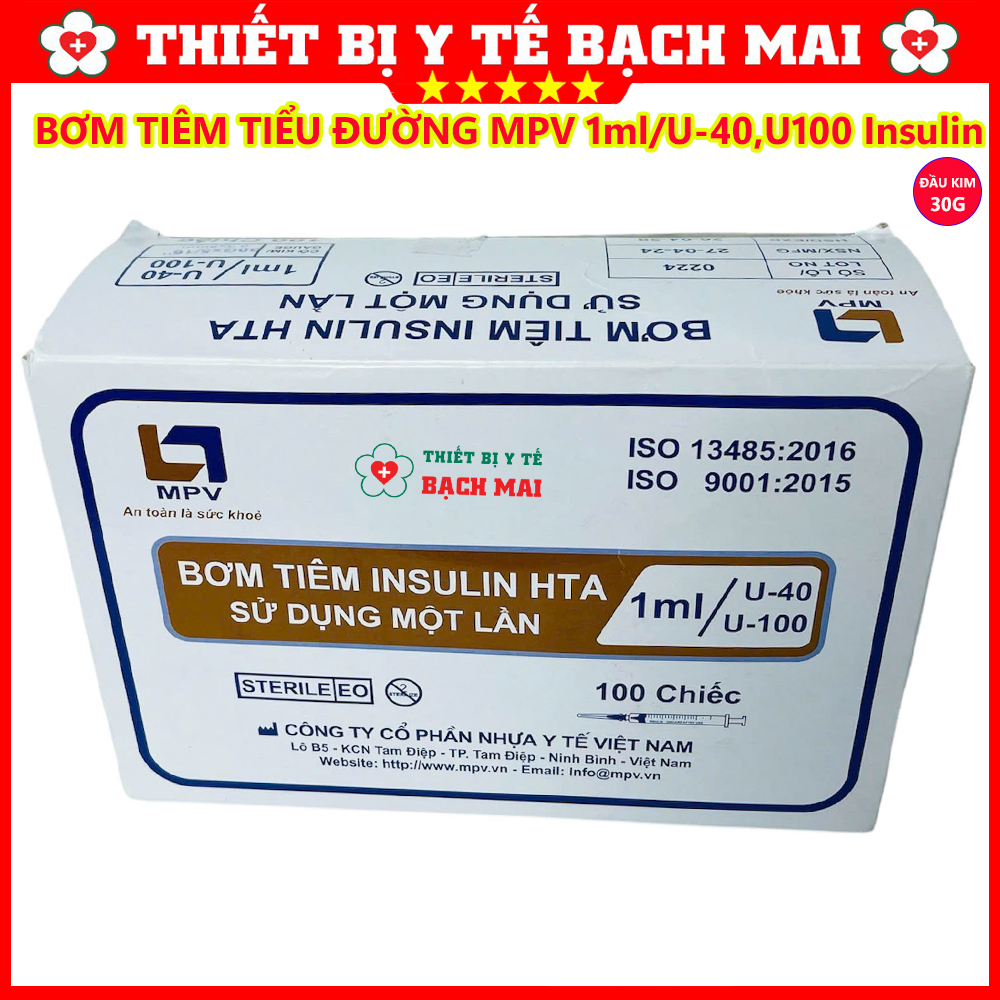 Bơm Tiêm Tiểu Đường MPV HTA 1ml U100, U40 Insulin Đầu Kim 30G - Hộp 100 Chiếc Bơm Tiêm Tiểu Đường MPV HTA 1ml U100, U40 Insulin Đầu Kim 30G - Hộp 100 Chiếc