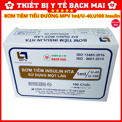 Bơm Tiêm Tiểu Đường MPV HTA 1ml U100, U40 Insulin Đầu Kim 30G - Hộp 100 Chiếc Bơm Tiêm Tiểu Đường MPV HTA 1ml U100, U40 Insulin Đầu Kim 30G - Hộp 100 Chiếc