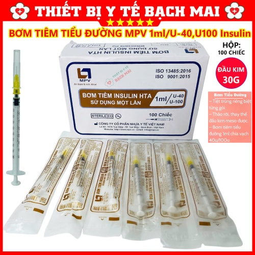 Bơm Tiêm Tiểu Đường MPV HTA 1ml U100, U40 Insulin Đầu Kim 30G - Hộp 100 Chiếc Bơm Tiêm Tiểu Đường MPV HTA 1ml U100, U40 Insulin Đầu Kim 30G - Hộp 100 Chiếc