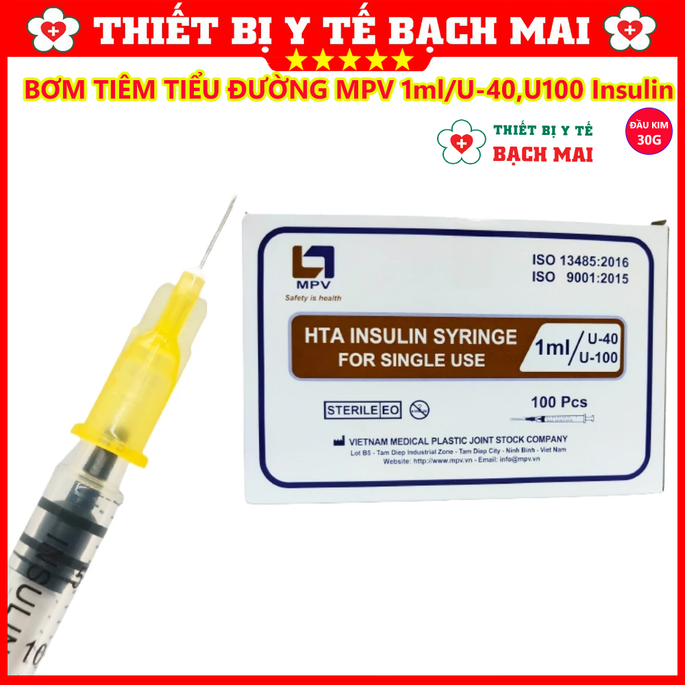Bơm Tiêm Tiểu Đường MPV HTA 1ml U100, U40 Insulin Đầu Kim 30G - Hộp 100 Chiếc Bơm Tiêm Tiểu Đường MPV HTA 1ml U100, U40 Insulin Đầu Kim 30G - Hộp 100 Chiếc