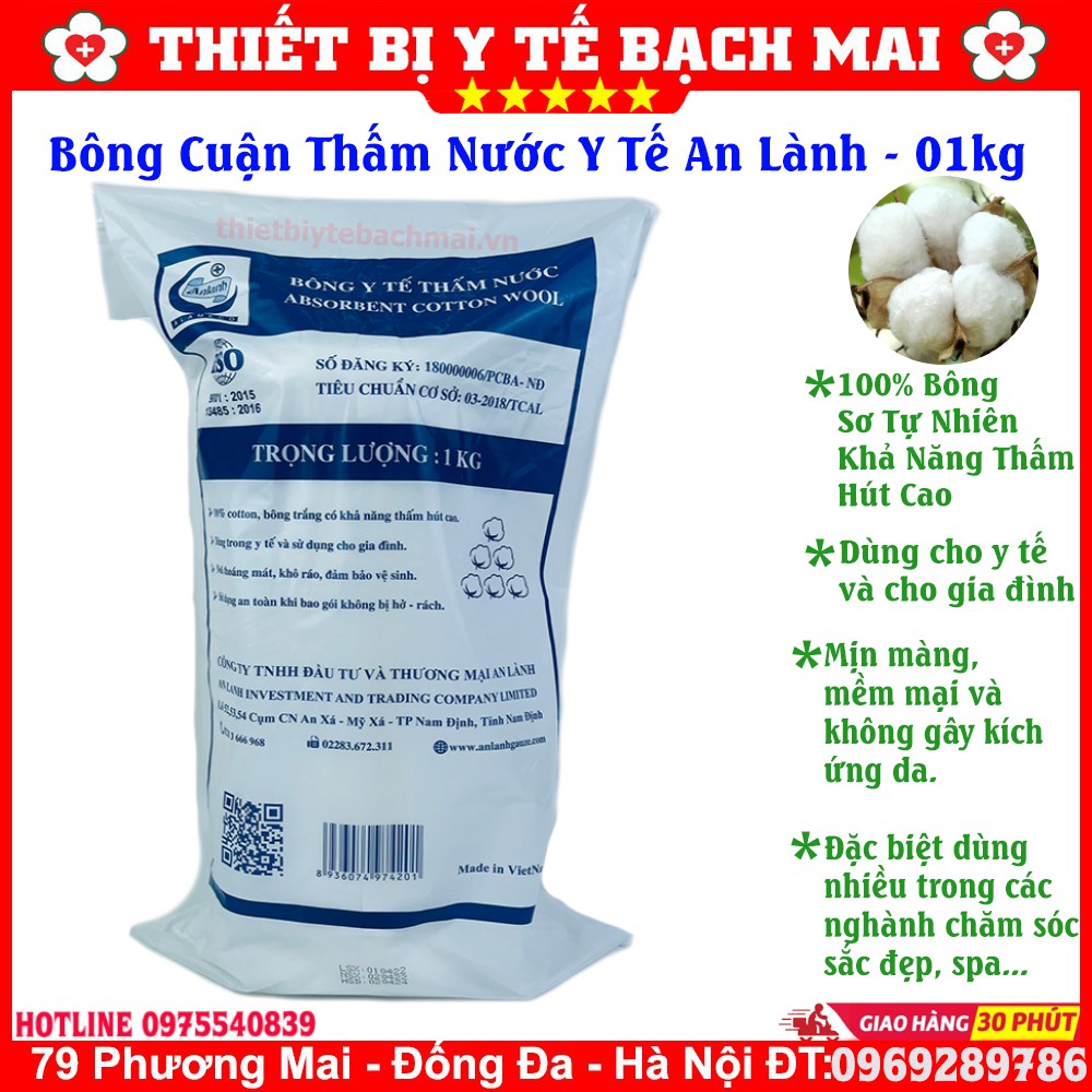 Bông Y Tế Thấm Nước An Lành Cuận 01kg Bông Y Tế Thấm Nước An Lành Cuận 01kg