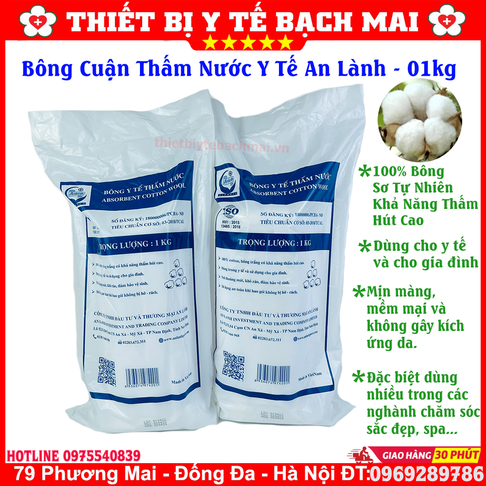 Bông Y Tế Thấm Nước An Lành Cuận 01kg Bông Y Tế Thấm Nước An Lành Cuận 01kg