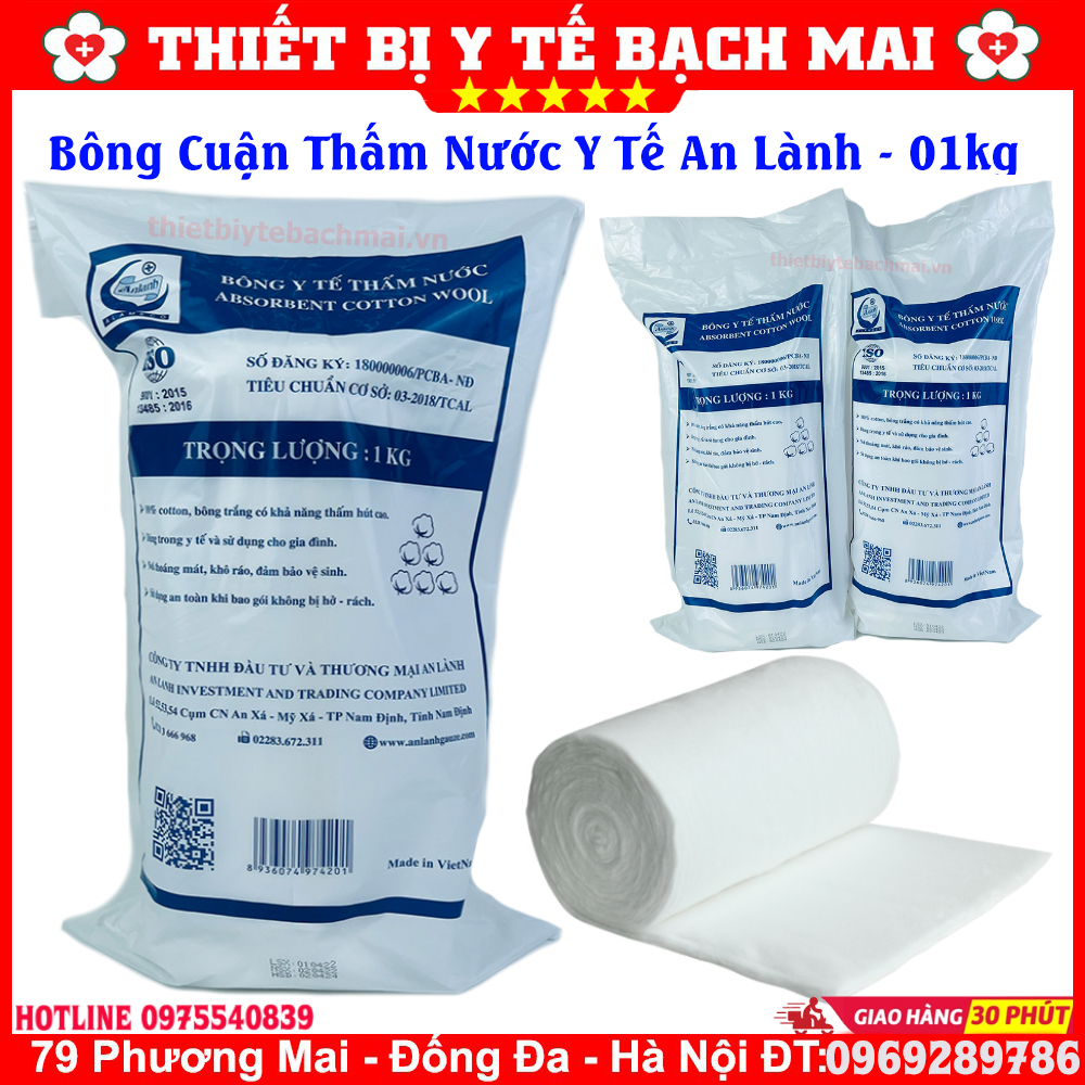 Bông Y Tế Thấm Nước An Lành Cuận 01kg Bông Y Tế Thấm Nước An Lành Cuận 01kg