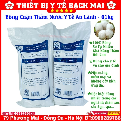 Bông Y Tế Thấm Nước An Lành Cuận 01kg Bông Y Tế Thấm Nước An Lành Cuận 01kg