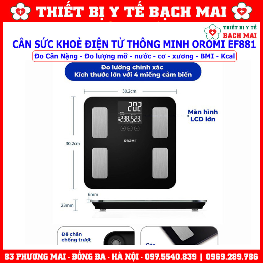 Cân Sức Khoẻ Điện Tử OROMI IF2801A , Cân Phân Tích Lượng Mỡ Cơ Thể 17 Chỉ Số Thông Minh Inbody Kết nối qua app
