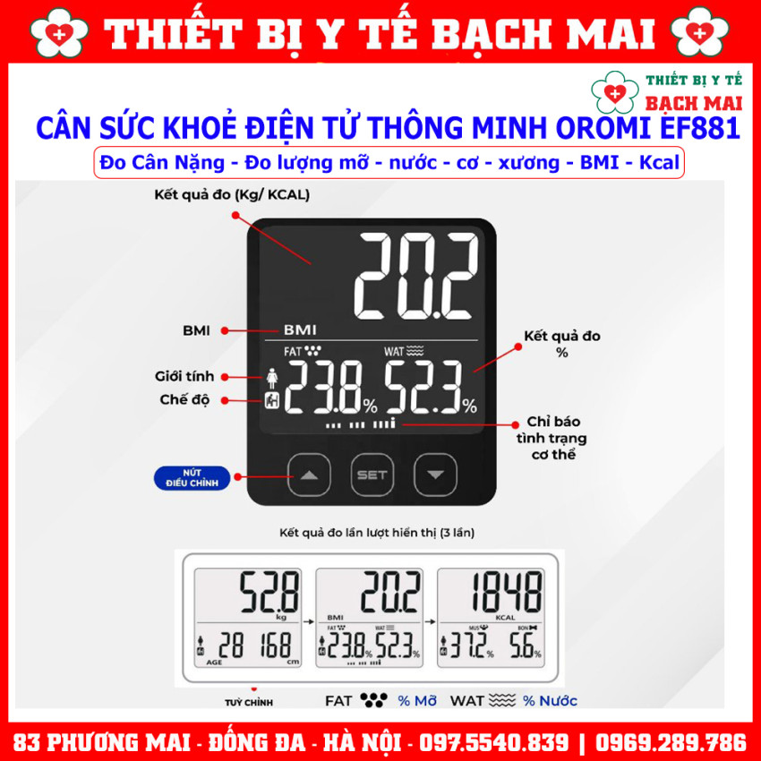 Cân Sức Khoẻ Điện Tử OROMI IF2801A , Cân Phân Tích Lượng Mỡ Cơ Thể 17 Chỉ Số Thông Minh Inbody Kết nối qua app