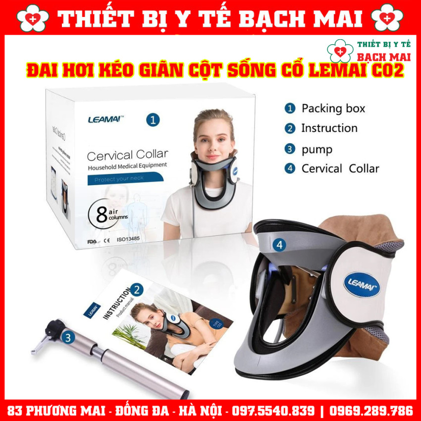Đai Cổ Hơi LEAMAI C02 Kéo Giãn Cột Sống Cổ Điều Trị Đau Mỏi Cổ, Thoát Vị, Thoái Hoá