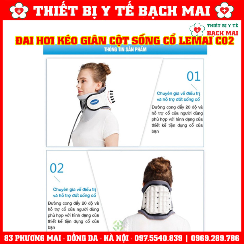 Đai Cổ Hơi LEAMAI C02 Kéo Giãn Cột Sống Cổ Điều Trị Đau Mỏi Cổ, Thoát Vị, Thoái Hoá