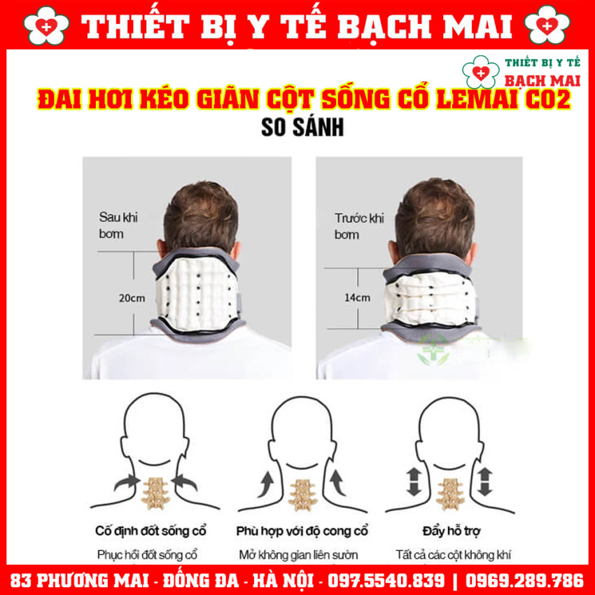 Đai Cổ Hơi LEAMAI C02 Kéo Giãn Cột Sống Cổ Điều Trị Đau Mỏi Cổ, Thoát Vị, Thoái Hoá
