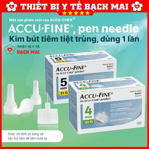 Đầu Kim Tiêm Tiểu Đường Accu-Fine 32G 4mm Dùng Cho Các Loại Bút Tiêm Insulin - Hộp 100 Đầu Kim
