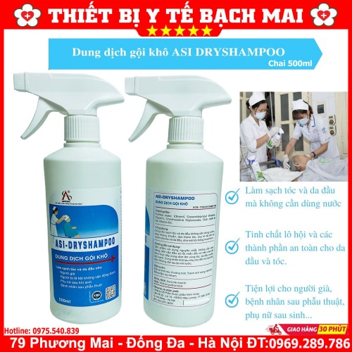 Dung Dịch Tắm Khô, Gội Khô ASIMEC 500ml Làm Sạch Cơ Thể Không Dùng Nước, Kháng Khuẩn, Hương Thơm Dịu Nhẹ