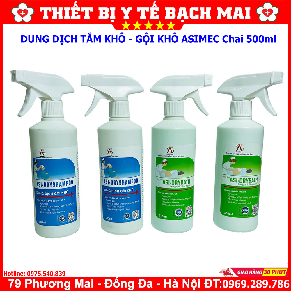 Dung Dịch Tắm Khô, Gội Khô ASIMEC 500ml Làm Sạch Cơ Thể Không Dùng Nước, Kháng Khuẩn, Hương Thơm Dịu Nhẹ