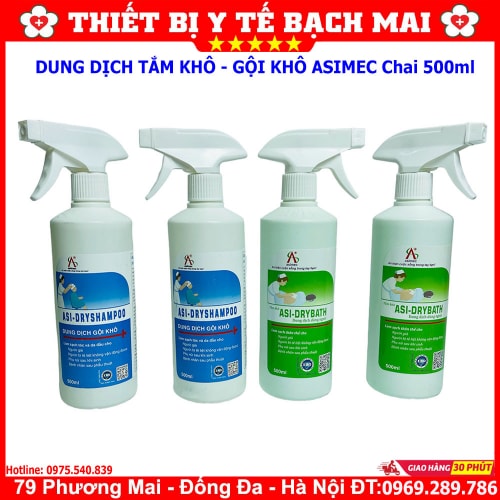 Dung Dịch Tắm Khô, Gội Khô ASIMEC 500ml Làm Sạch Cơ Thể Không Dùng Nước, Kháng Khuẩn, Hương Thơm Dịu Nhẹ