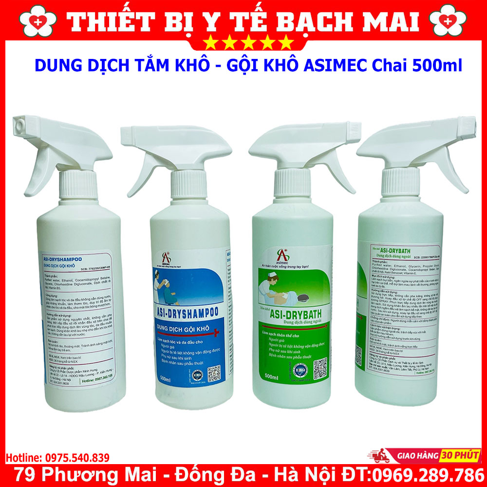 Dung Dịch Tắm Khô, Gội Khô ASIMEC 500ml Làm Sạch Cơ Thể Không Dùng Nước, Kháng Khuẩn, Hương Thơm Dịu Nhẹ