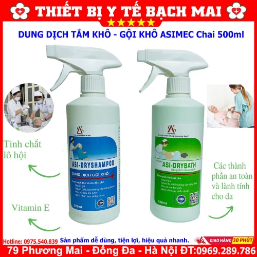 Dung Dịch Tắm Khô, Gội Khô ASIMEC 500ml Làm Sạch Cơ Thể Không Dùng Nước, Kháng Khuẩn, Hương Thơm Dịu Nhẹ