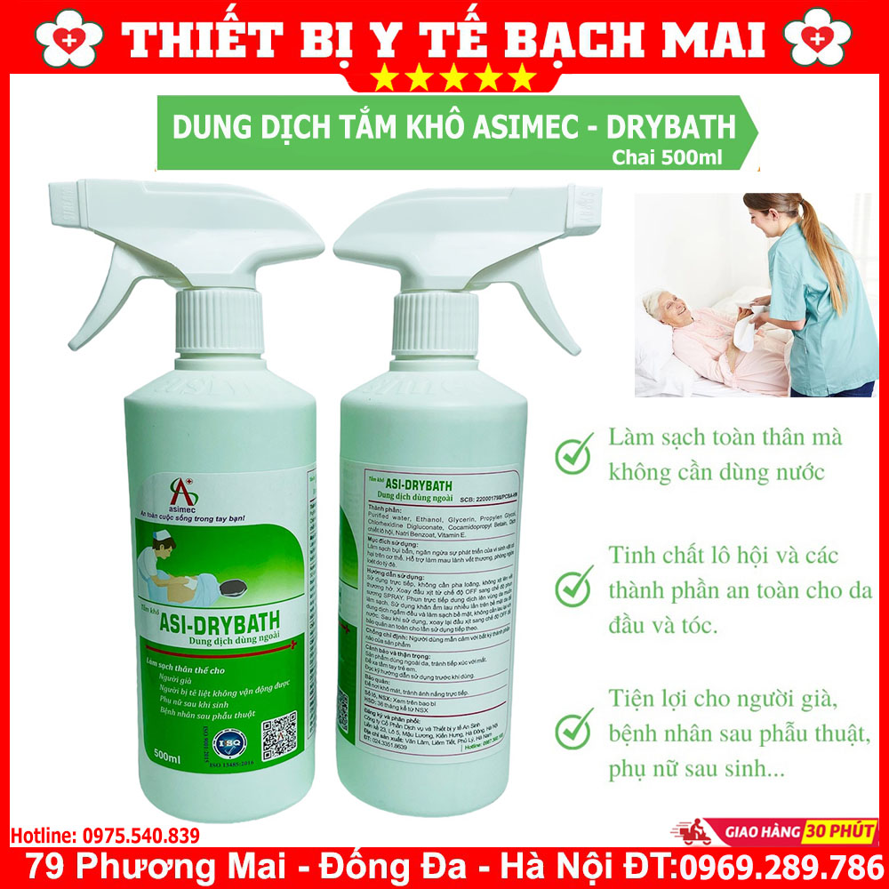 Dung Dịch Tắm Khô, Gội Khô ASIMEC 500ml Làm Sạch Cơ Thể Không Dùng Nước, Kháng Khuẩn, Hương Thơm Dịu Nhẹ