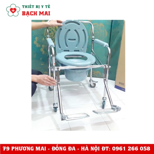 Ghế Bô Vệ Sinh Có Bánh Xe Mặt Nhựa, Khung Thép Bọc Crom Chắc Chắn Bền Đẹp Lucass GX300