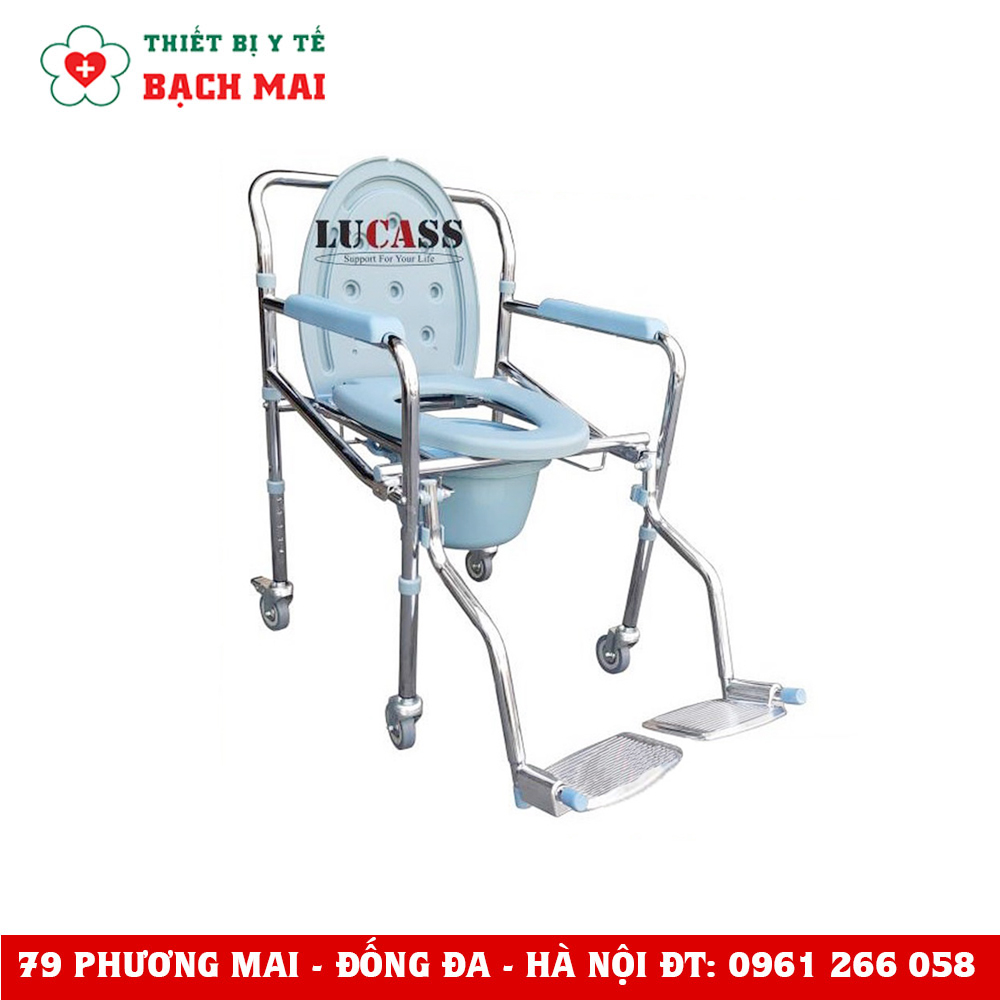 Ghế Bô Vệ Sinh Có Bánh Xe Mặt Nhựa, Khung Thép Bọc Crom Chắc Chắn Bền Đẹp Lucass GX300