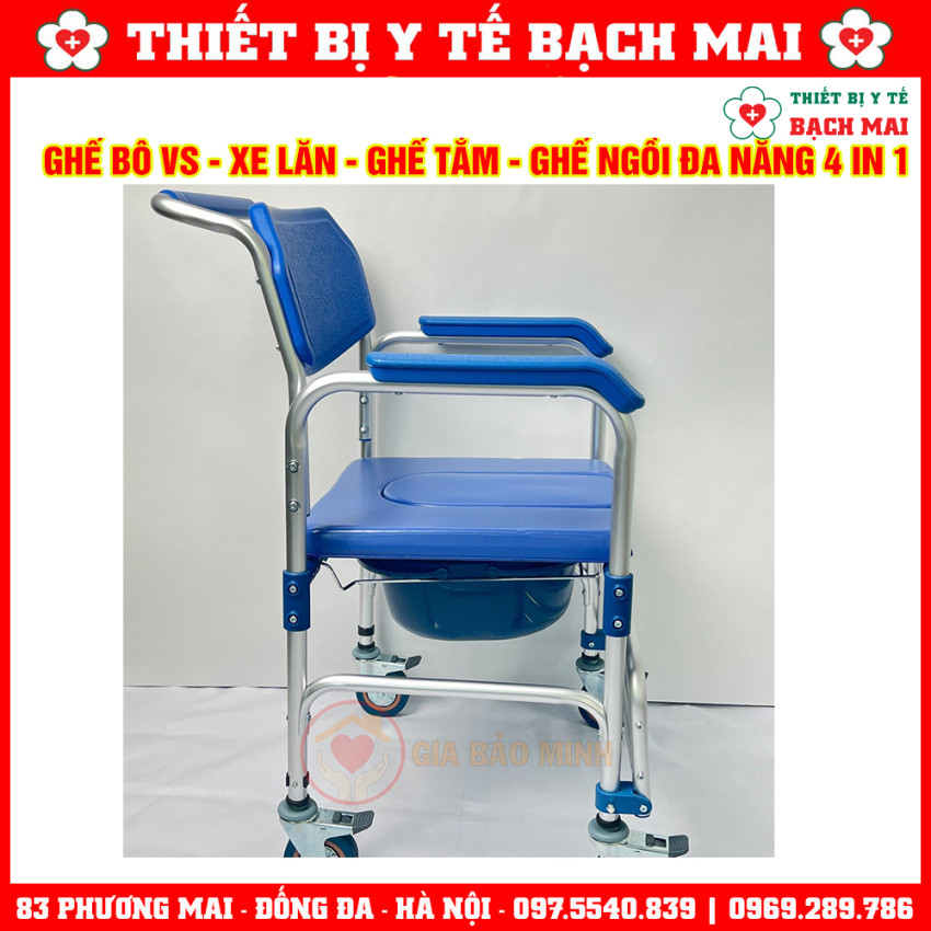 Ghế Bô Tắm Đa Năng GBM-017 Ghế Vệ Sinh, Xe Lăn, Ghế Tắm, Ghế Ngồi 4in1