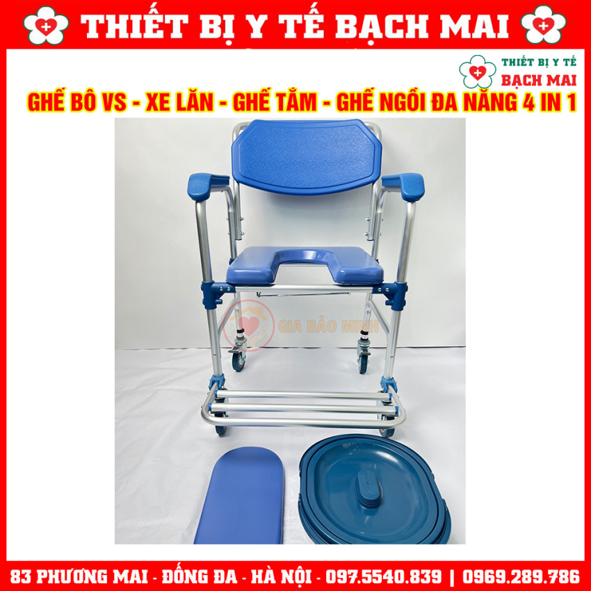 Ghế Bô Tắm Đa Năng GBM-017 Ghế Vệ Sinh, Xe Lăn, Ghế Tắm, Ghế Ngồi 4in1