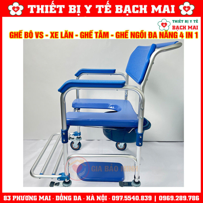 Ghế Bô Tắm Đa Năng GBM-017 Ghế Vệ Sinh, Xe Lăn, Ghế Tắm, Ghế Ngồi 4in1
