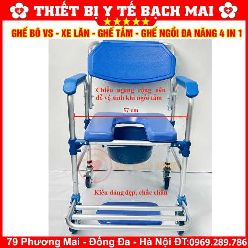 Ghế Bô Tắm Đa Năng GBM-017 Ghế Vệ Sinh, Xe Lăn, Ghế Tắm, Ghế Ngồi 4in1