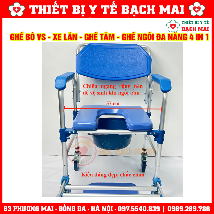 Ghế Bô Tắm Đa Năng GBM-017 Ghế Vệ Sinh, Xe Lăn, Ghế Tắm, Ghế Ngồi 4in1