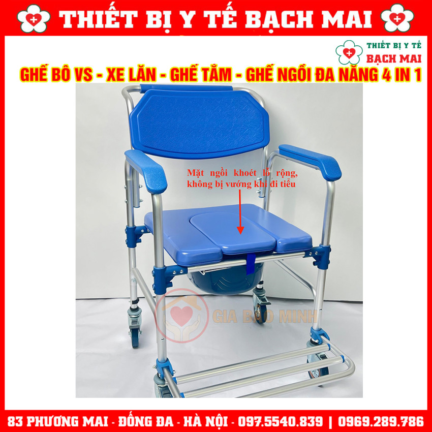 Ghế Bô Tắm Đa Năng GBM-017 Ghế Vệ Sinh, Xe Lăn, Ghế Tắm, Ghế Ngồi 4in1