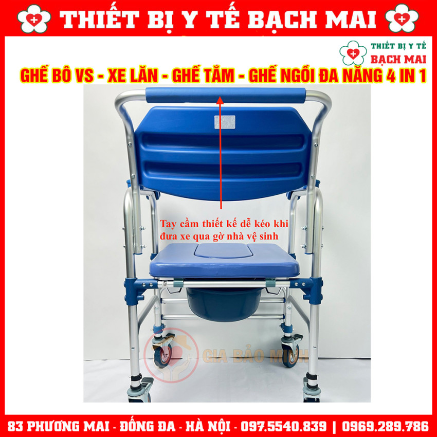 Ghế Bô Tắm Đa Năng GBM-017 Ghế Vệ Sinh, Xe Lăn, Ghế Tắm, Ghế Ngồi 4in1