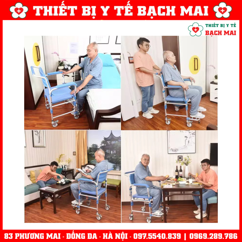 Ghế Bô Tắm Đa Năng GBM-017 Ghế Vệ Sinh, Xe Lăn, Ghế Tắm, Ghế Ngồi 4in1