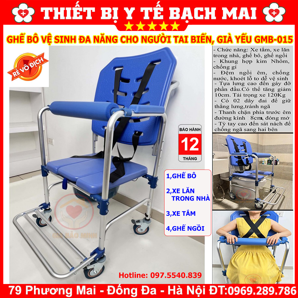 Ghế Bô Vệ Sinh Cho Người Tai Biến GBM-015 - Ghế Bô Đa Năng 4 Trong 1 Xe Lăn, Ghế Tắm, Ghế Ngồi Có Đai An Toàn Ghế Bô Vệ Sinh Cho Người Tai Biến GBM-015 - Ghế Bô Đa Năng 4 Trong 1 Xe Lăn, Ghế Tắm, Ghế Ngồi Có Đai An Toàn