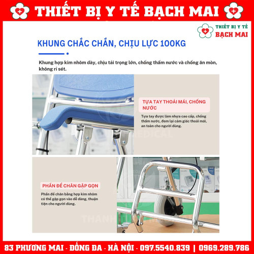 Ghế Bô Vệ Sinh Đa Năng LUCASS X35, Ngồi Tắm, Di Chuyển, Gấp Gọn, Khung Nhôm