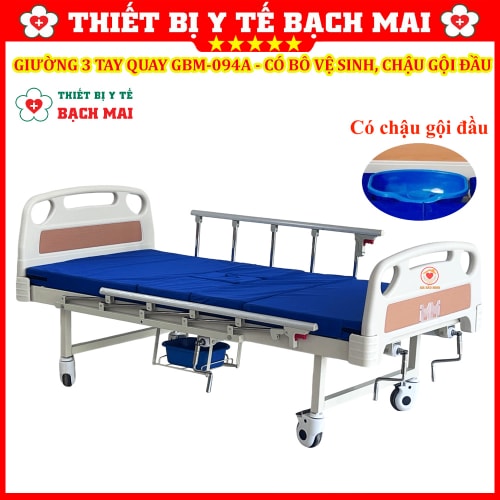 Giường 3 Tay Quay GBM-094A Có Bô Vệ Sinh, Chậu Gội Đầu - Giường Y Tế, Giường Bệnh Nhân Nâng Hạ Đầu-Chân Giường 3 Tay Quay GBM-094A Có Bô Vệ Sinh, Chậu Gội Đầu - Giường Y Tế, Giường Bệnh Nhân Nâng Hạ Đầu-Chân