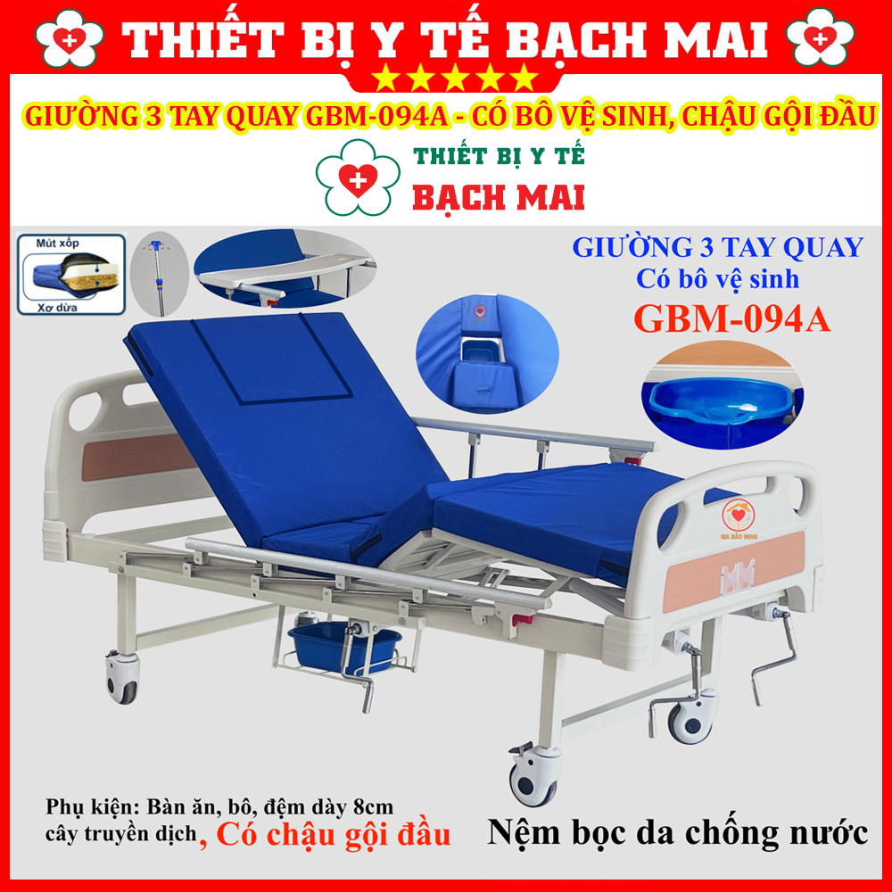 Giường 3 Tay Quay GBM-094A Có Bô Vệ Sinh, Chậu Gội Đầu - Giường Y Tế, Giường Bệnh Nhân Nâng Hạ Đầu-Chân Giường 3 Tay Quay GBM-094A Có Bô Vệ Sinh, Chậu Gội Đầu - Giường Y Tế, Giường Bệnh Nhân Nâng Hạ Đầu-Chân