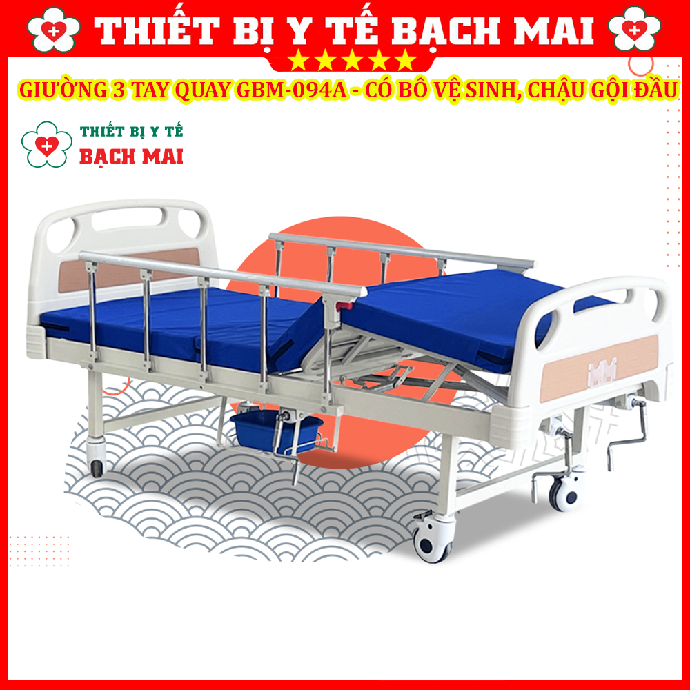 Giường 3 Tay Quay GBM-094A Có Bô Vệ Sinh, Chậu Gội Đầu - Giường Y Tế, Giường Bệnh Nhân Nâng Hạ Đầu-Chân Giường 3 Tay Quay GBM-094A Có Bô Vệ Sinh, Chậu Gội Đầu - Giường Y Tế, Giường Bệnh Nhân Nâng Hạ Đầu-Chân