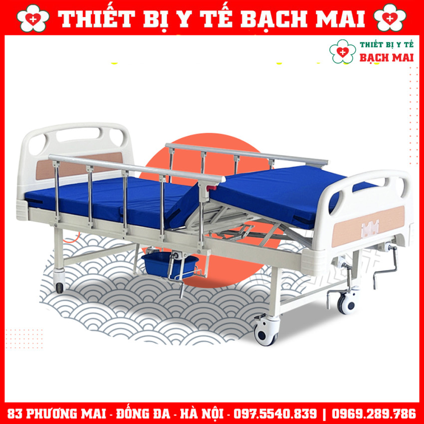 Giường 3 Tay Quay GBM-094A Có Bô Vệ Sinh, Chậu Gội Đầu - Giường Y Tế, Giường Bệnh Nhân Nâng Hạ Đầu-Chân