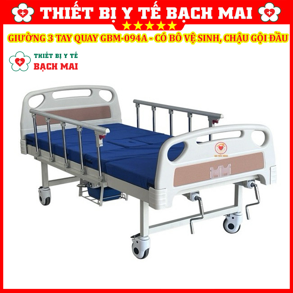 Giường 3 Tay Quay GBM-094A Có Bô Vệ Sinh, Chậu Gội Đầu - Giường Y Tế, Giường Bệnh Nhân Nâng Hạ Đầu-Chân Giường 3 Tay Quay GBM-094A Có Bô Vệ Sinh, Chậu Gội Đầu - Giường Y Tế, Giường Bệnh Nhân Nâng Hạ Đầu-Chân