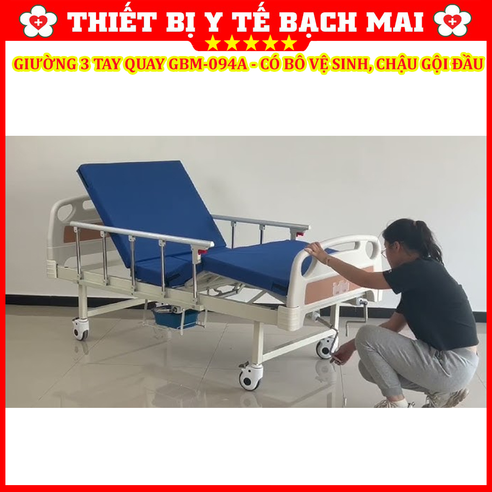 Giường 3 Tay Quay GBM-094A Có Bô Vệ Sinh, Chậu Gội Đầu - Giường Y Tế, Giường Bệnh Nhân Nâng Hạ Đầu-Chân Giường 3 Tay Quay GBM-094A Có Bô Vệ Sinh, Chậu Gội Đầu - Giường Y Tế, Giường Bệnh Nhân Nâng Hạ Đầu-Chân
