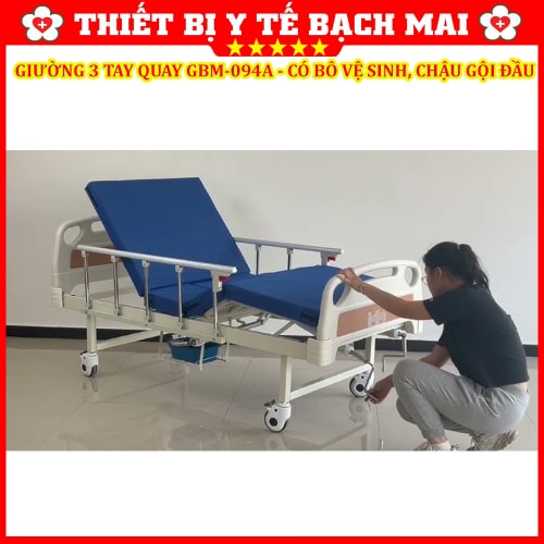 Giường 3 Tay Quay GBM-094A Có Bô Vệ Sinh, Chậu Gội Đầu - Giường Y Tế, Giường Bệnh Nhân Nâng Hạ Đầu-Chân Giường 3 Tay Quay GBM-094A Có Bô Vệ Sinh, Chậu Gội Đầu - Giường Y Tế, Giường Bệnh Nhân Nâng Hạ Đầu-Chân