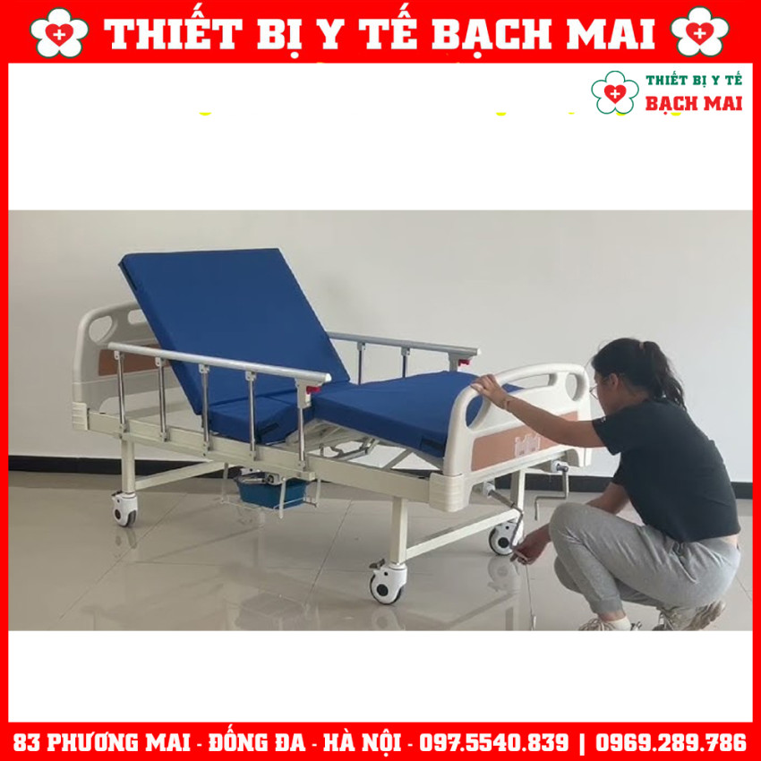 Giường 3 Tay Quay GBM-094A Có Bô Vệ Sinh, Chậu Gội Đầu - Giường Y Tế, Giường Bệnh Nhân Nâng Hạ Đầu-Chân