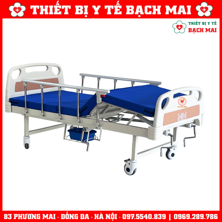 Giường 3 Tay Quay GBM-094A Có Bô Vệ Sinh, Chậu Gội Đầu - Giường Y Tế, Giường Bệnh Nhân Nâng Hạ Đầu-Chân