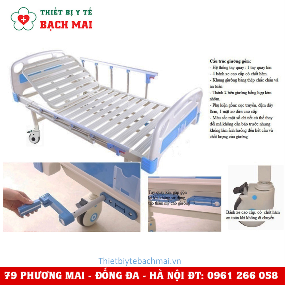 Giường Bệnh Nhân 1 Tay Quay Kín Lucass GB-1A Giường Bệnh Nhân 1 Tay Quay Kín Lucass GB-1A