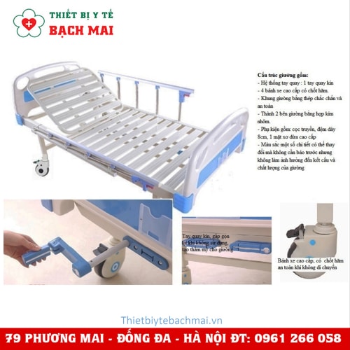 Giường Bệnh Nhân 1 Tay Quay Kín Lucass GB-1A Giường Bệnh Nhân 1 Tay Quay Kín Lucass GB-1A