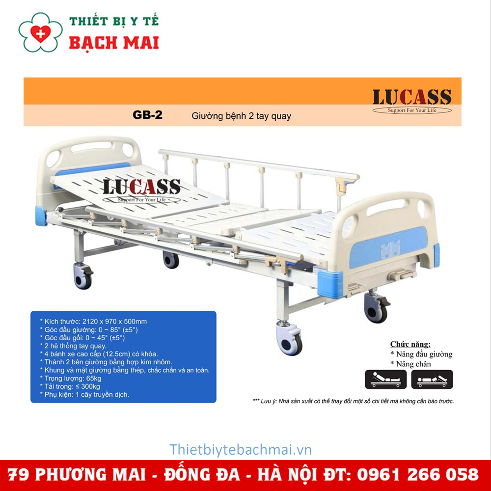 Giường Bệnh Nhân 2 Tay Quay Đa Năng Lucass GB-2